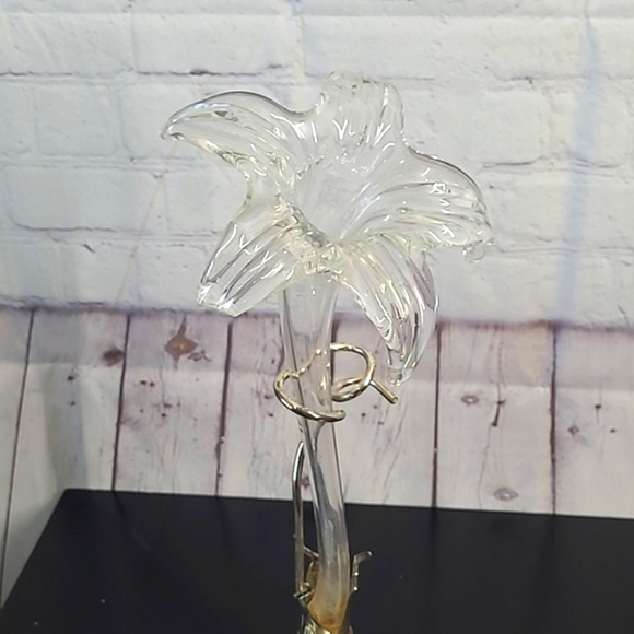 Vintage MCM Hand Blown Glass Art Nouveau Style Lily Orchid Vase Patina Silver - Picture 11 of 17